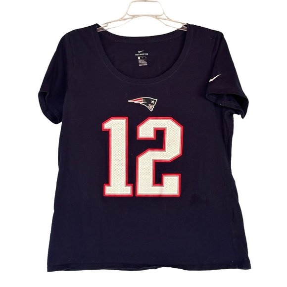 Nike Tom Brady Graphic Tee Womens Lge T Shirt Patriots NFL Football V-Neck Blue - Picture 1 of 7
